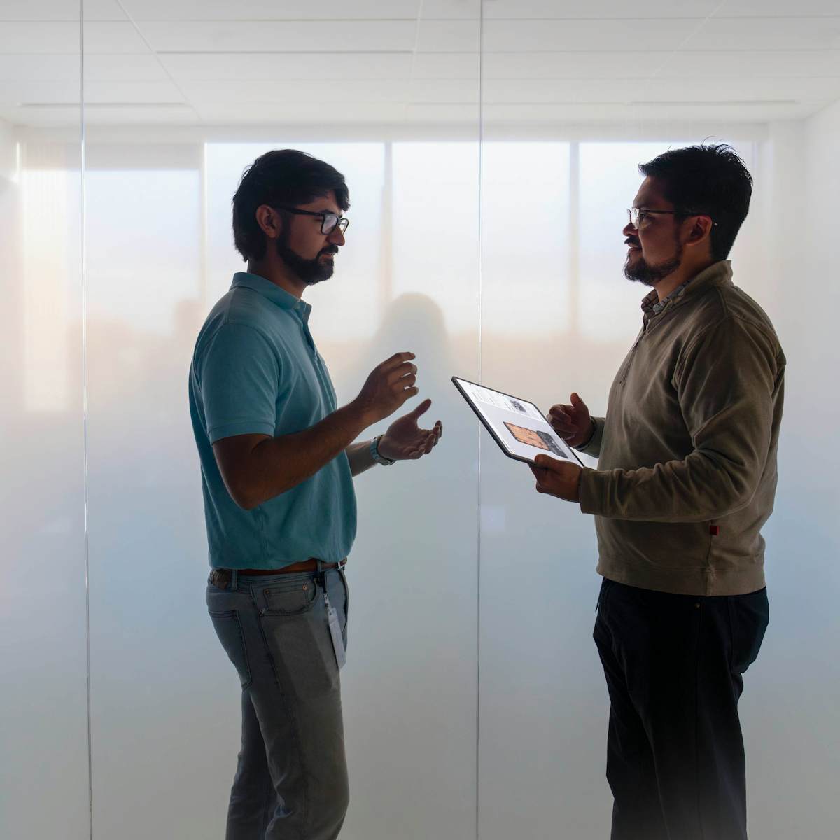 Two employees talking